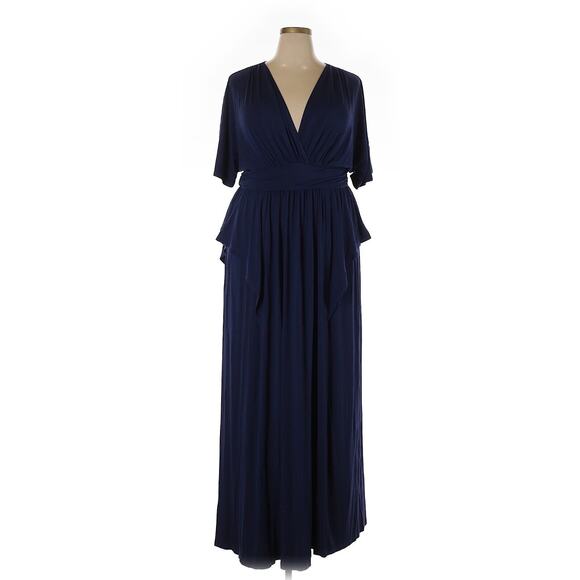 Kiyonna Dress 4X Navy Blue Indie Flair Style Gown Maxi Kimono Sleeves Draped - Picture 8 of 15